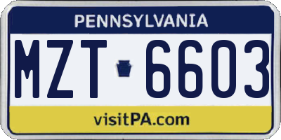 PA license plate MZT6603