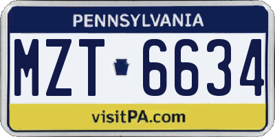 PA license plate MZT6634