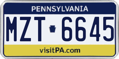 PA license plate MZT6645