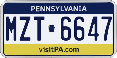 PA license plate MZT6647