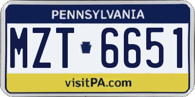 PA license plate MZT6651