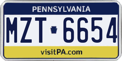 PA license plate MZT6654