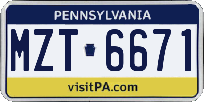 PA license plate MZT6671