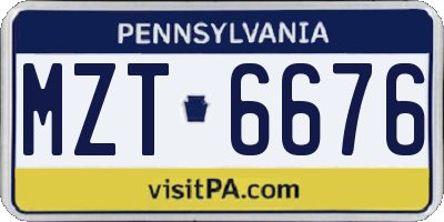 PA license plate MZT6676