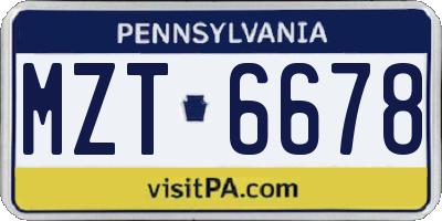PA license plate MZT6678
