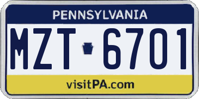PA license plate MZT6701