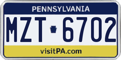 PA license plate MZT6702