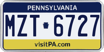 PA license plate MZT6727