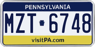 PA license plate MZT6748