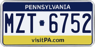 PA license plate MZT6752