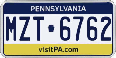 PA license plate MZT6762