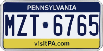 PA license plate MZT6765