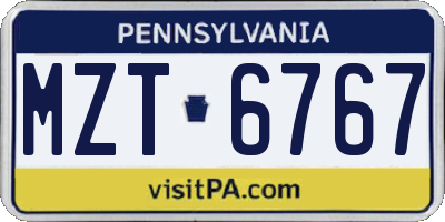 PA license plate MZT6767