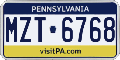 PA license plate MZT6768