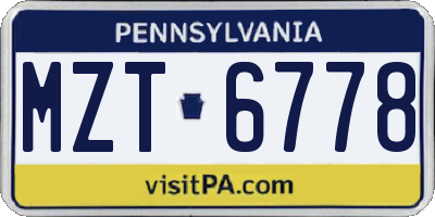 PA license plate MZT6778