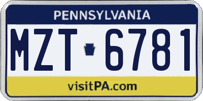 PA license plate MZT6781