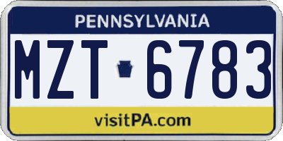 PA license plate MZT6783