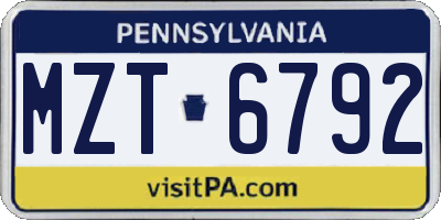 PA license plate MZT6792