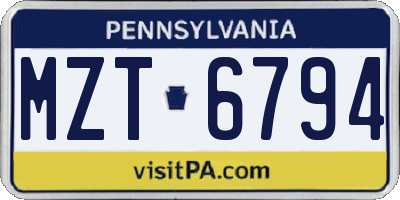 PA license plate MZT6794