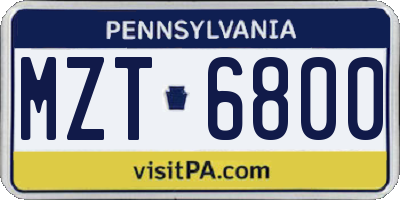 PA license plate MZT6800