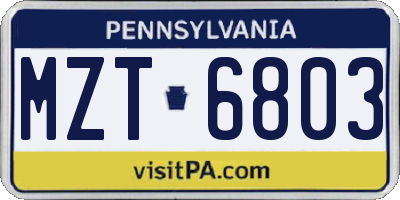 PA license plate MZT6803