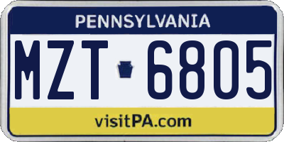 PA license plate MZT6805