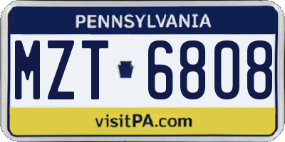 PA license plate MZT6808