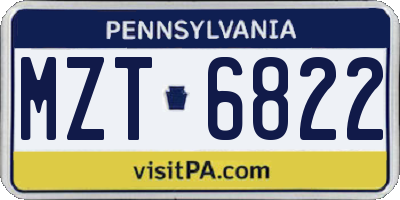 PA license plate MZT6822