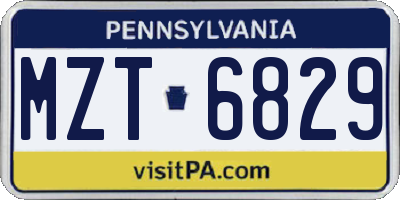 PA license plate MZT6829