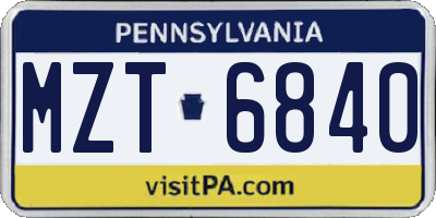PA license plate MZT6840