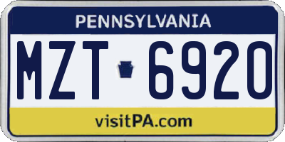 PA license plate MZT6920