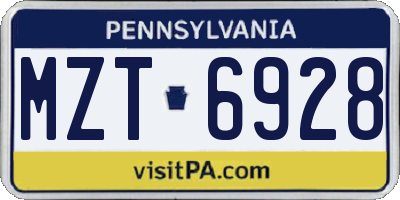 PA license plate MZT6928