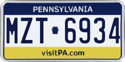 PA license plate MZT6934
