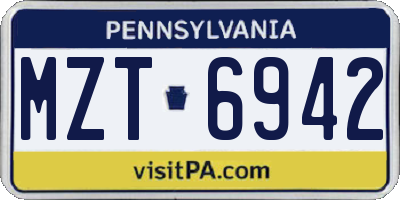 PA license plate MZT6942
