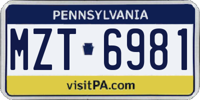 PA license plate MZT6981