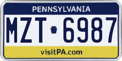 PA license plate MZT6987