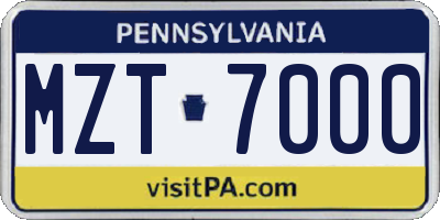 PA license plate MZT7000