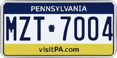 PA license plate MZT7004