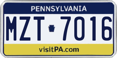 PA license plate MZT7016