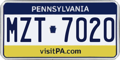 PA license plate MZT7020