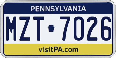 PA license plate MZT7026