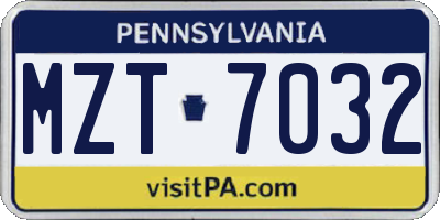 PA license plate MZT7032