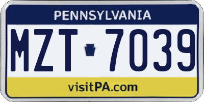 PA license plate MZT7039