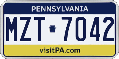 PA license plate MZT7042