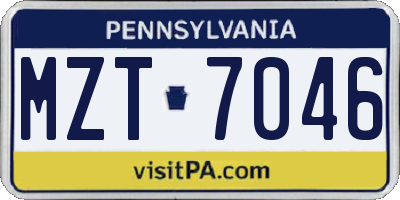PA license plate MZT7046