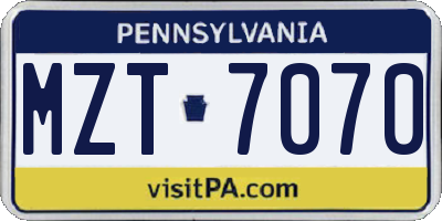 PA license plate MZT7070