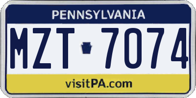 PA license plate MZT7074