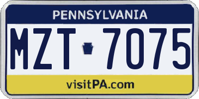 PA license plate MZT7075