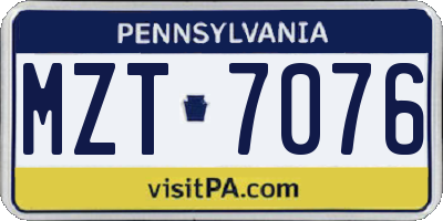 PA license plate MZT7076