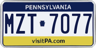 PA license plate MZT7077